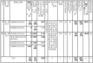 中国北方稀土（集团）高科技股份有限公司 2022年12月为控股子公司提供担保进展公告
