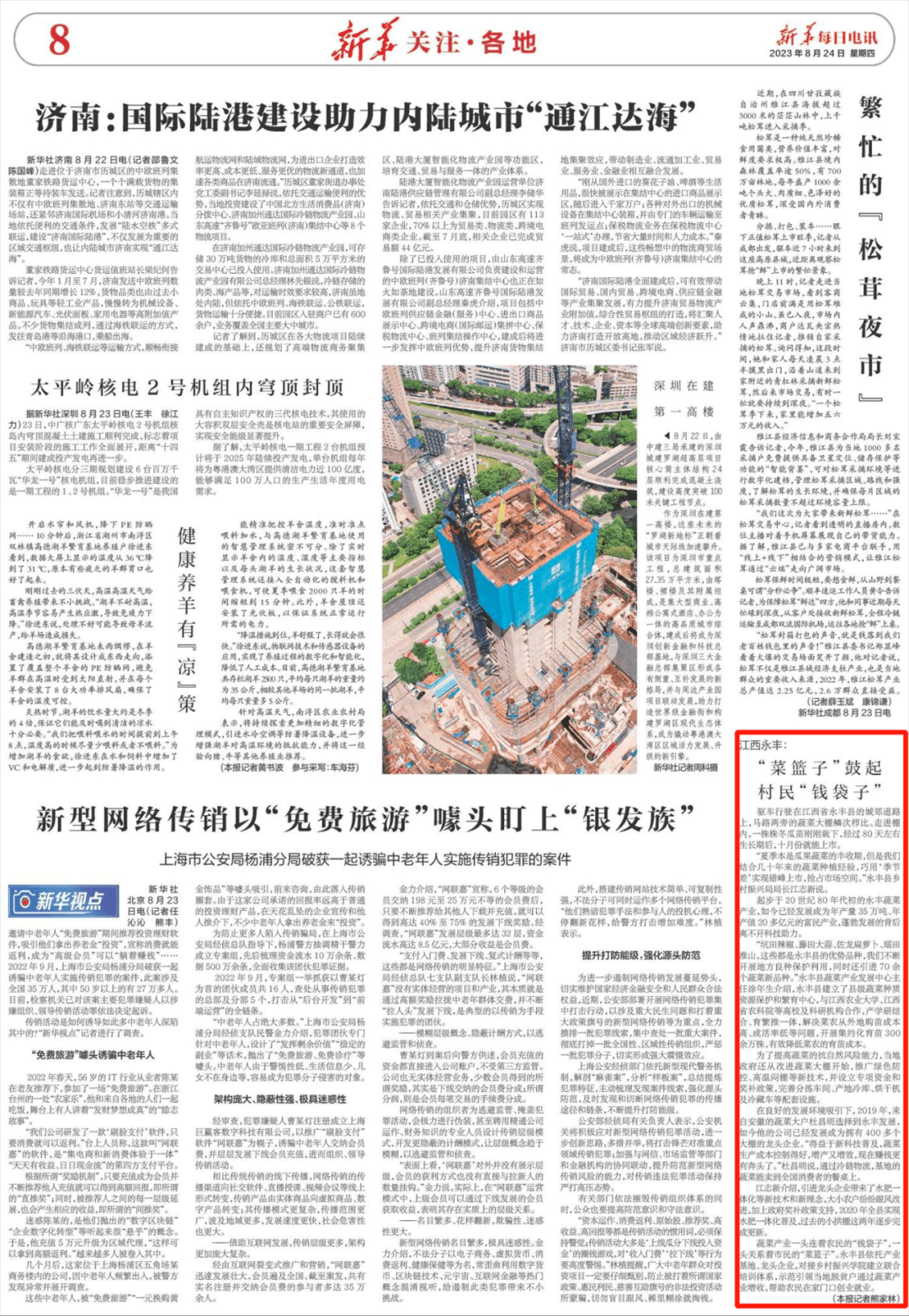 新华每日电讯报道江西永丰：“菜篮子”鼓起村民“钱袋子”